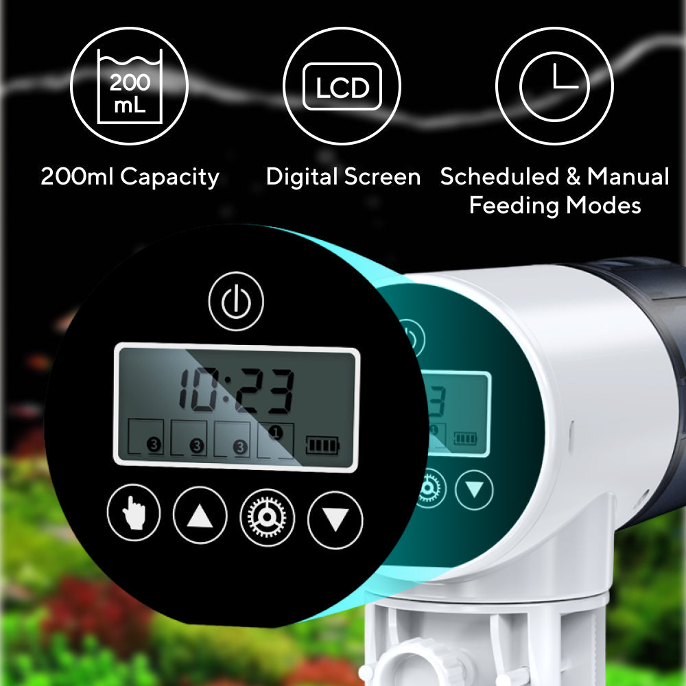 Distributeur automatique de nourriture pour poissons Bubbly avec écran numérique